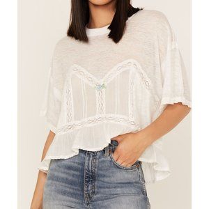 Free People Fall In Love Loose Corset Design Tee: Ivory: Small and Medium: NWT